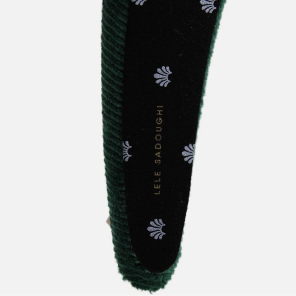 RARE Lele Sadoughi Emerald Green Velvet Corduroy Padded Gold Studs Headband NWOT - Picture 6 of 6